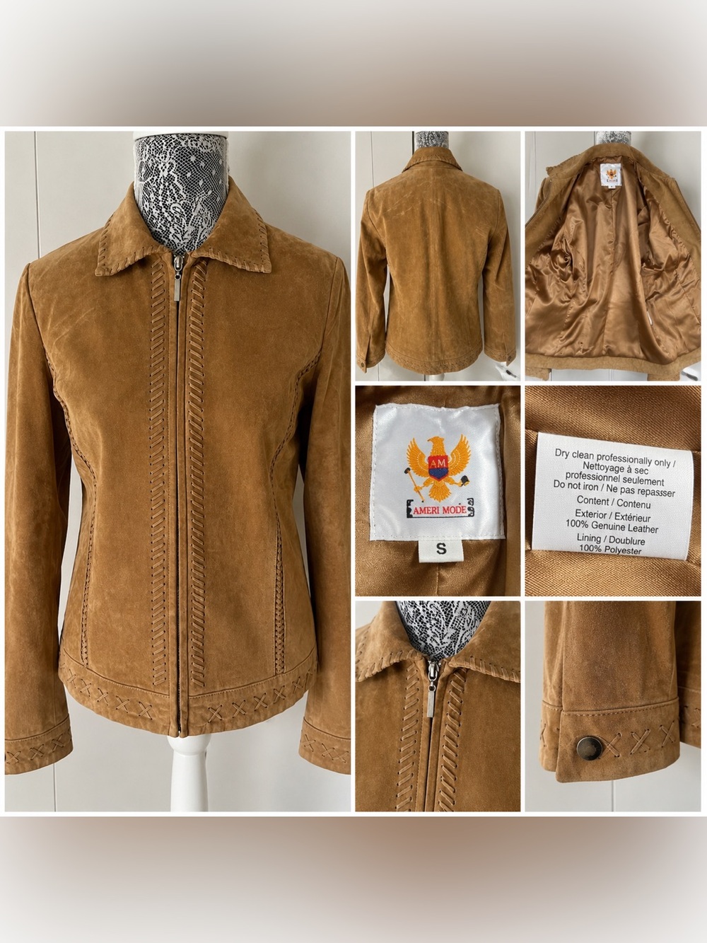 Ameri Mode Genuine Leather Jacket Women’s Small Tan SuedeWestern BohoStyle5559